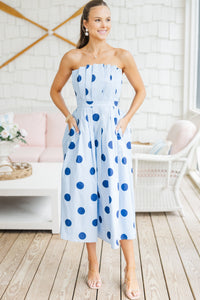 Look It Over Blue Polka Dot Midi Dress