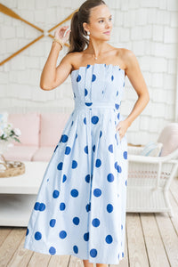 Look It Over Blue Polka Dot Midi Dress