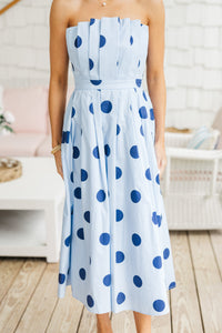 Look It Over Blue Polka Dot Midi Dress