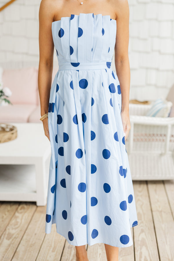 Look It Over Blue Polka Dot Midi Dress