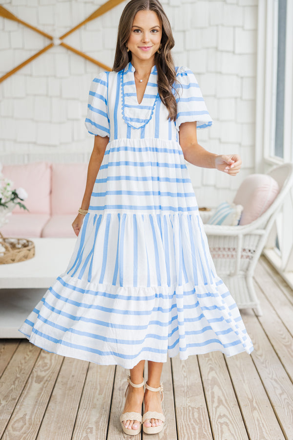 Think It Through Blue Striped Midi Dress Shop the Mint Think It Through Blue Striped Midi Dress Shop the Mint