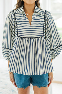All Your Own Navy Blue Striped Blouse