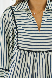 All Your Own Navy Blue Striped Blouse