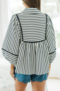 All Your Own Navy Blue Striped Blouse