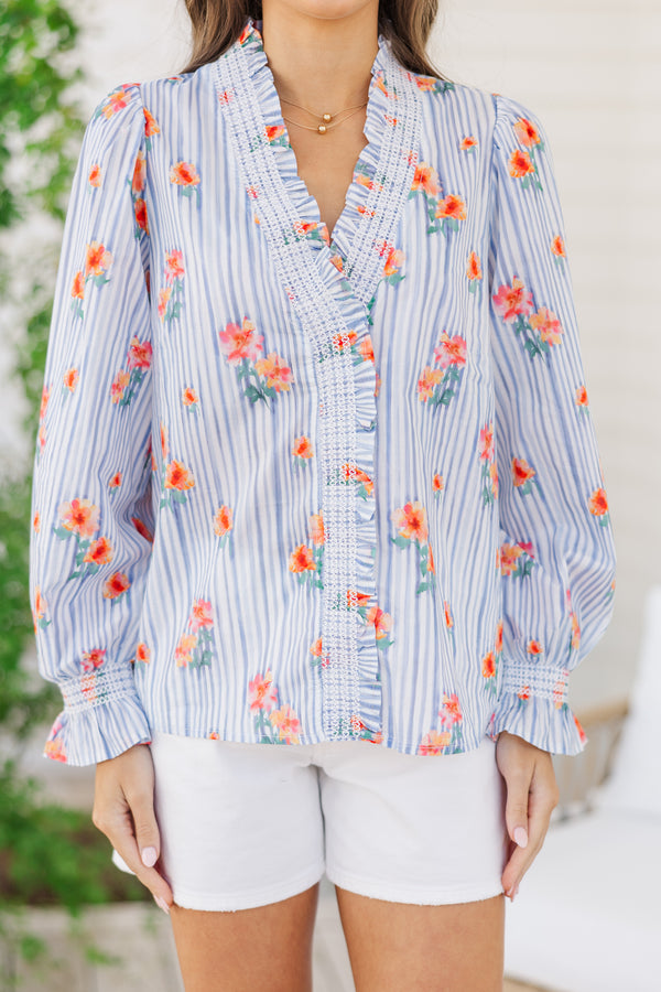 Love You So Blue Floral Blouse