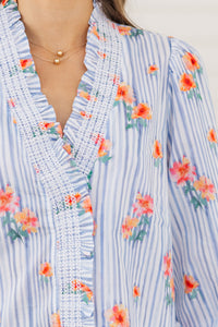 Love You So Blue Floral Blouse