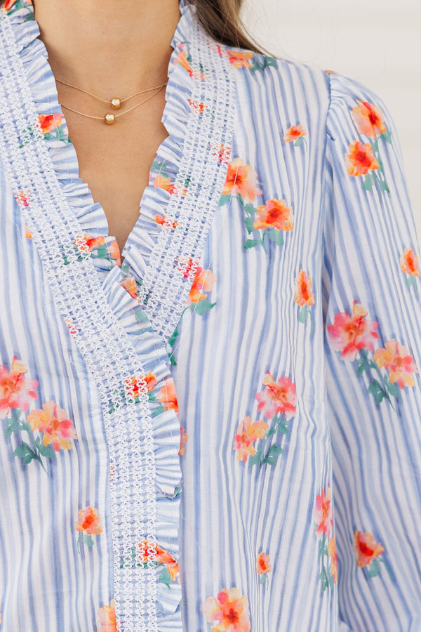 Love You So Blue Floral Blouse