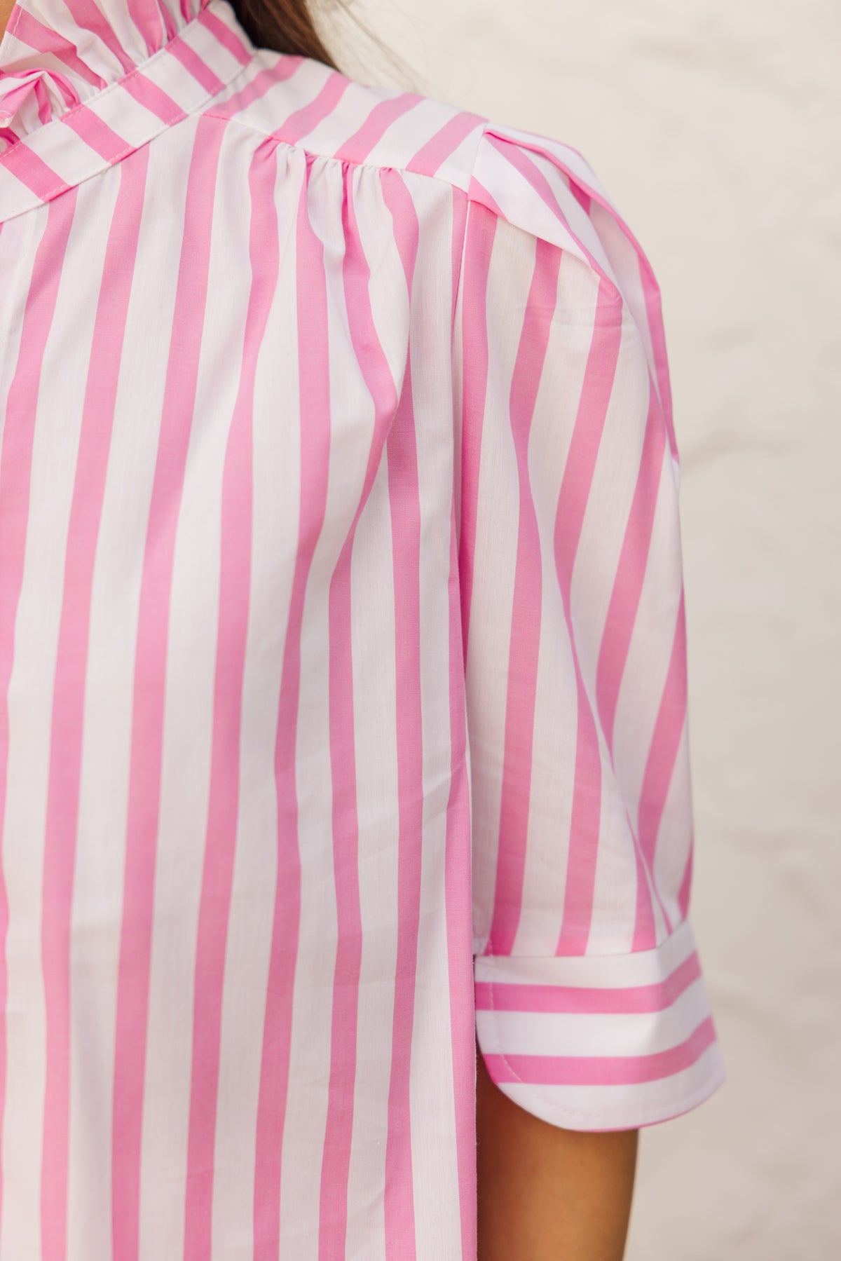 Pink mint multi stripe knit blouse