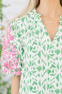 Just Live Green Embroidered Blouse