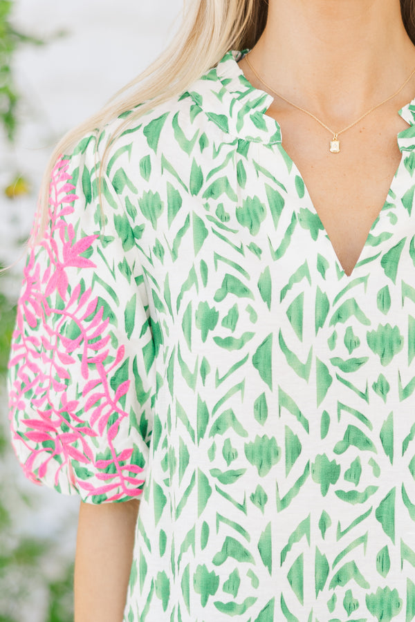 Just Live Green Embroidered Blouse