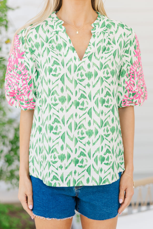 Just Live Green Embroidered Blouse