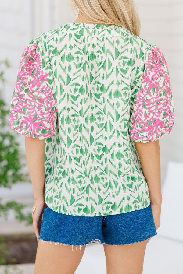 Just Live Green Embroidered Blouse