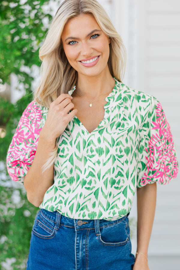 Just Live Green Embroidered Blouse