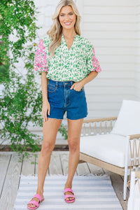 Just Live Green Embroidered Blouse