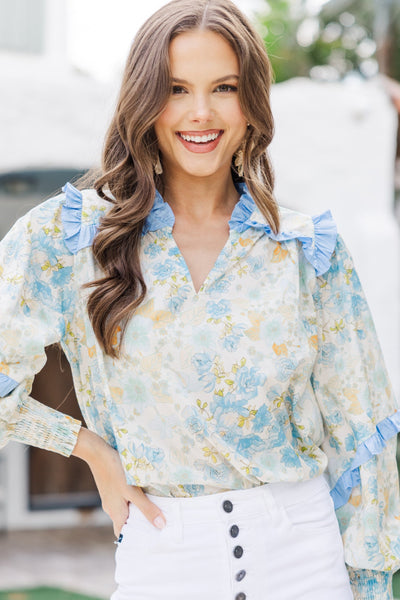 On Time Blue Ditsy Floral Blouse – Shop the Mint