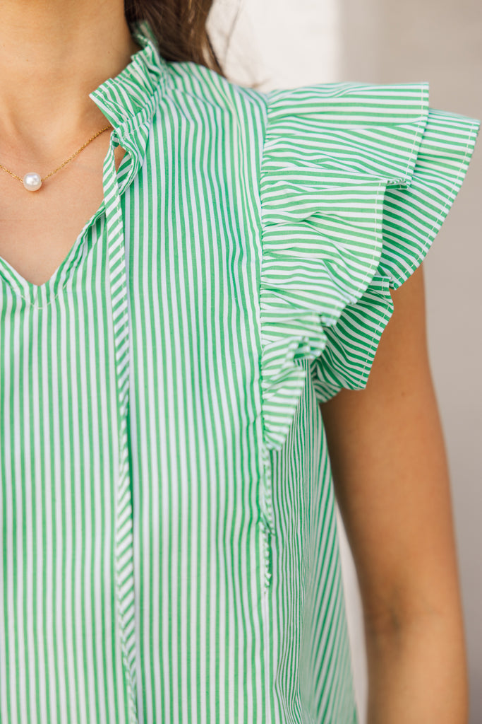 On The Day Green Striped Ruffled Blouse – Shop the Mint