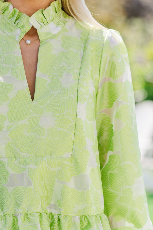 Always On My Mind Lime Green Floral Babydoll Dress