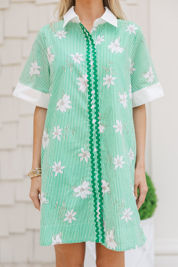 Garden Party Green Floral Button-Down Dress