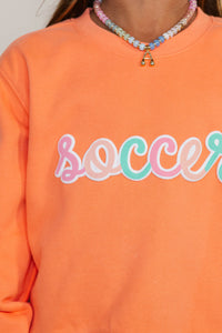 Girls: Soccer Script Coral Orange Graphic Sweatshirt