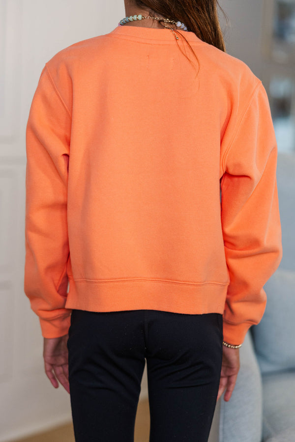 Girls: Soccer Script Coral Orange Graphic Sweatshirt