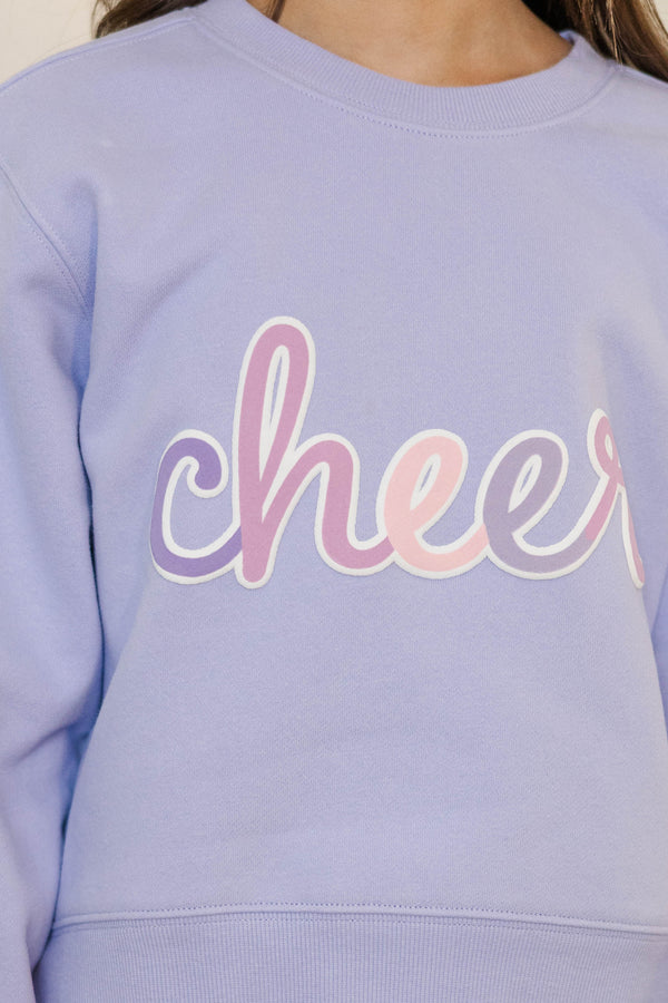 Girls: Cheer Script Lavender Purple Graphic Sweatshirt