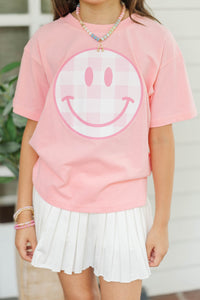 Girls: Gingham Smiley Blush Graphic Tee