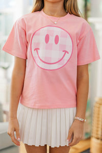 Girls: Gingham Smiley Blush Graphic Tee