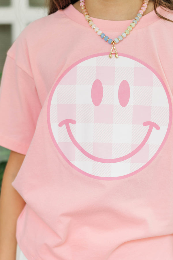 Girls: Gingham Smiley Blush Graphic Tee