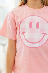 Girls: Gingham Smiley Blush Graphic Tee