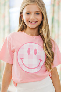 Girls: Gingham Smiley Blush Graphic Tee