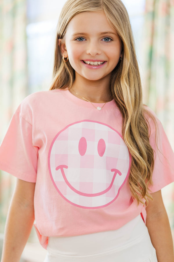 Girls: Gingham Smiley Blush Graphic Tee