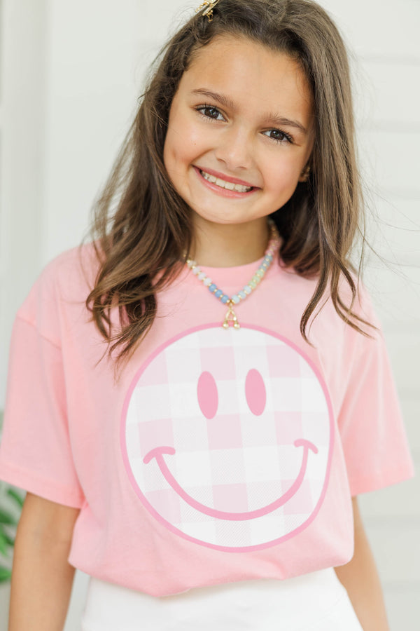 Girls: Gingham Smiley Blush Graphic Tee