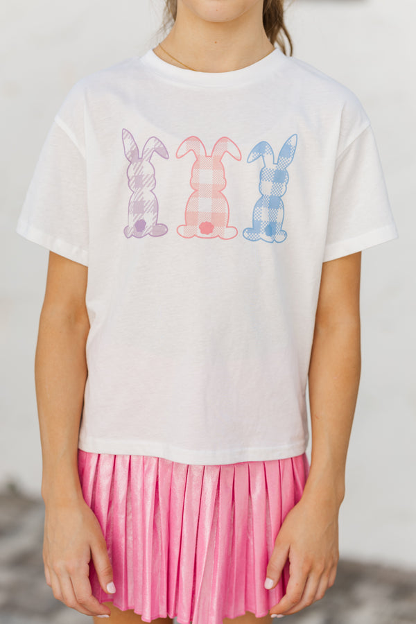 Girls: Gingham Bunnies White Graphic Tee