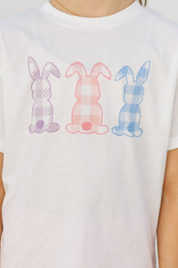 Girls: Gingham Bunnies White Graphic Tee