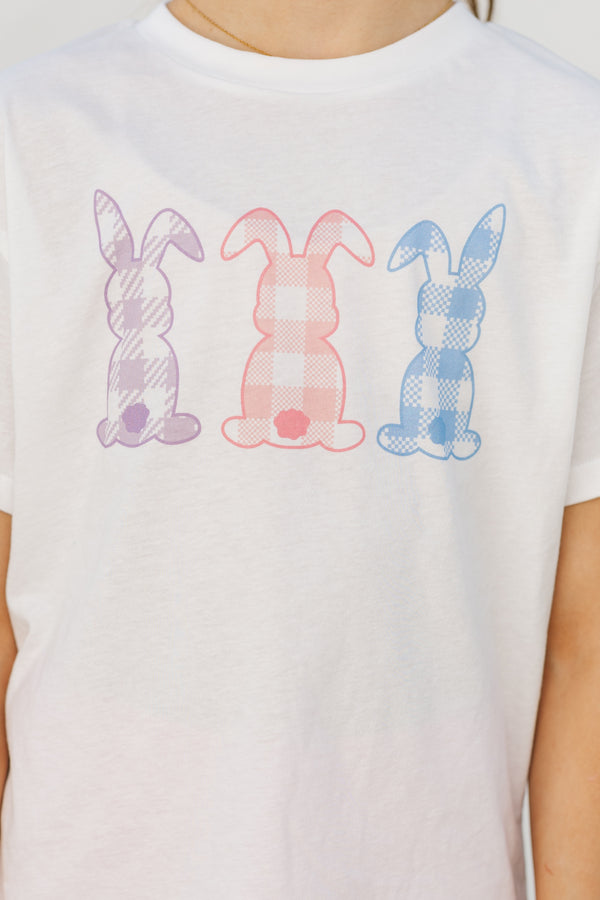 Girls: Gingham Bunnies White Graphic Tee