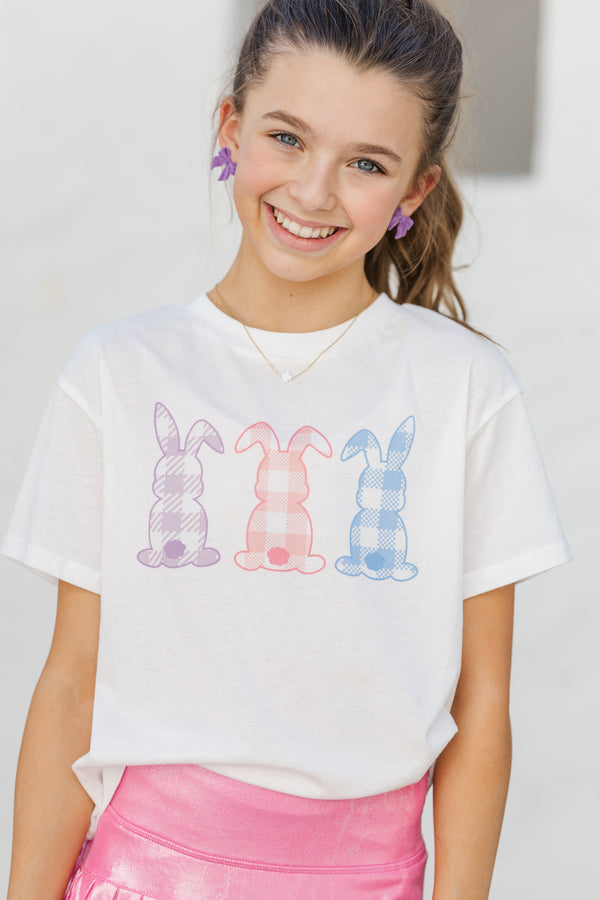 Girls: Gingham Bunnies White Graphic Tee