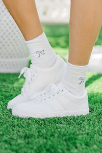 Just So You White Sparkling Bow Socks