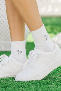 Just So You White Sparkling Bow Socks
