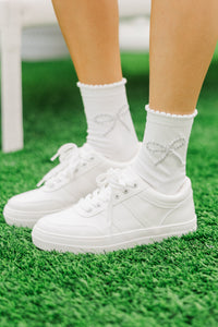 Thinking Of You White Glitter Bow Socks