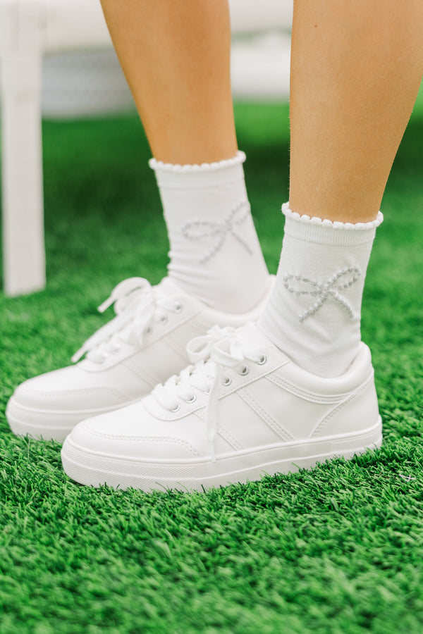Thinking Of You White Glitter Bow Socks