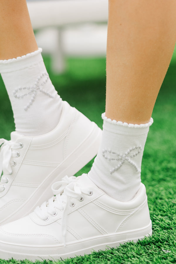 Thinking Of You White Glitter Bow Socks