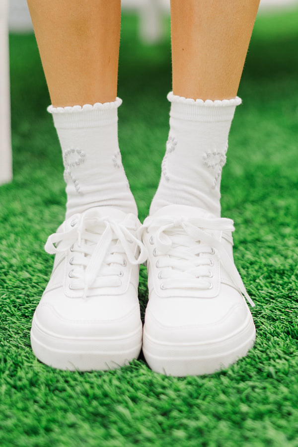 Thinking Of You White Glitter Bow Socks