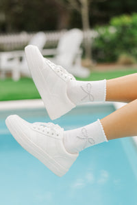 Thinking Of You White Glitter Bow Socks