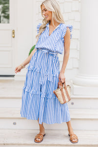 Shore Of It Blue Striped Midi Dress