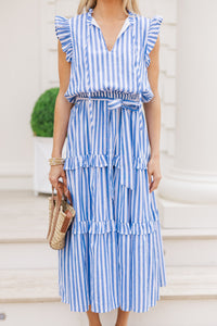 Shore Of It Blue Striped Midi Dress
