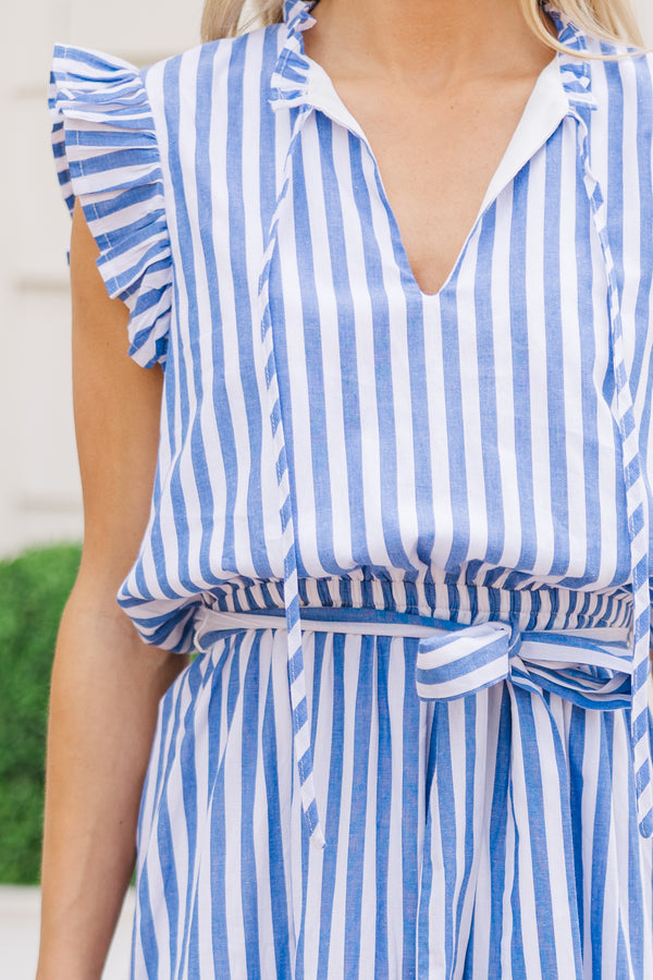 Shore Of It Blue Striped Midi Dress