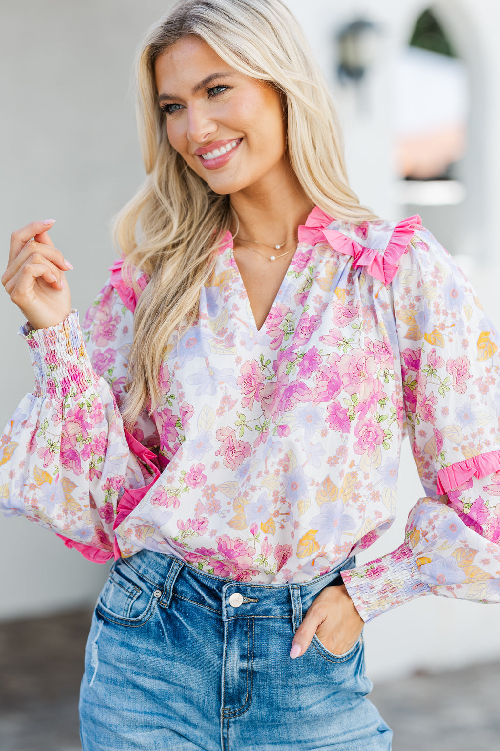 On Time Pink Ditsy Floral Blouse – Shop the Mint