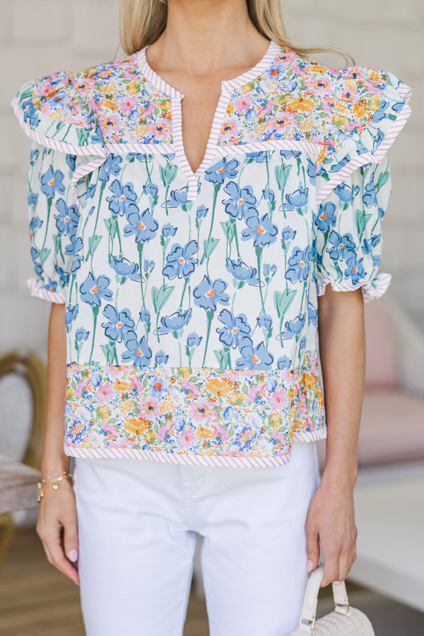 Dance With Me Blue Floral Blouse