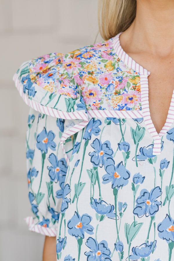 Dance With Me Blue Floral Blouse