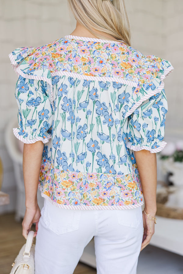 Dance With Me Blue Floral Blouse
